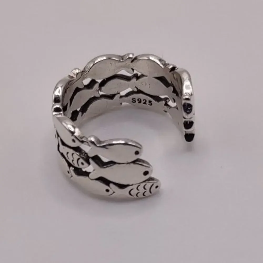 925 Sterling Silver Ring Jesus Fish School Christian Jewelry Birthday Gift New!!